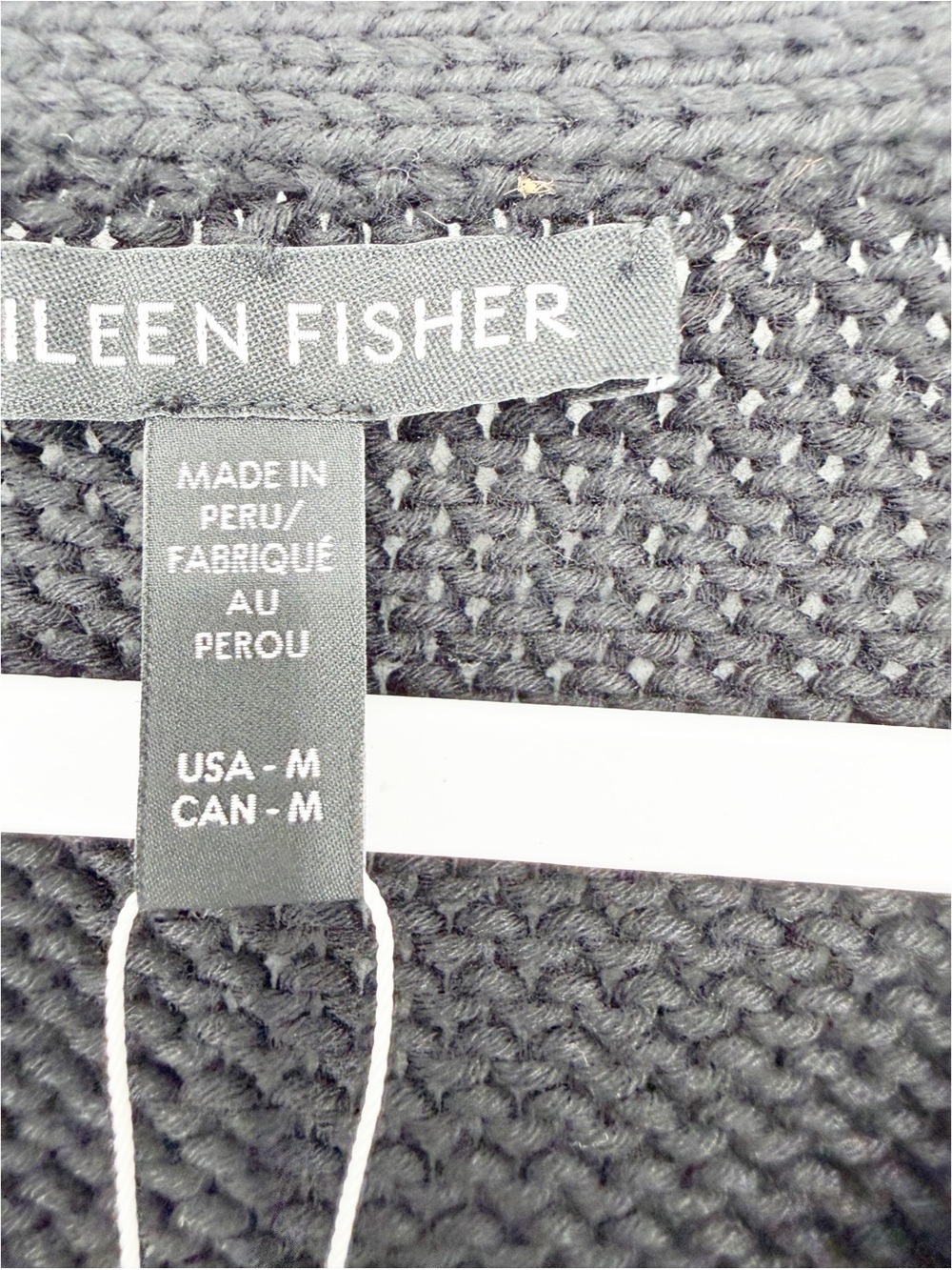 NWT Eileen Fisher Organic Cotton Open Knit Pullover V Neck Sweater Medium Black - Picture 2 of 7
